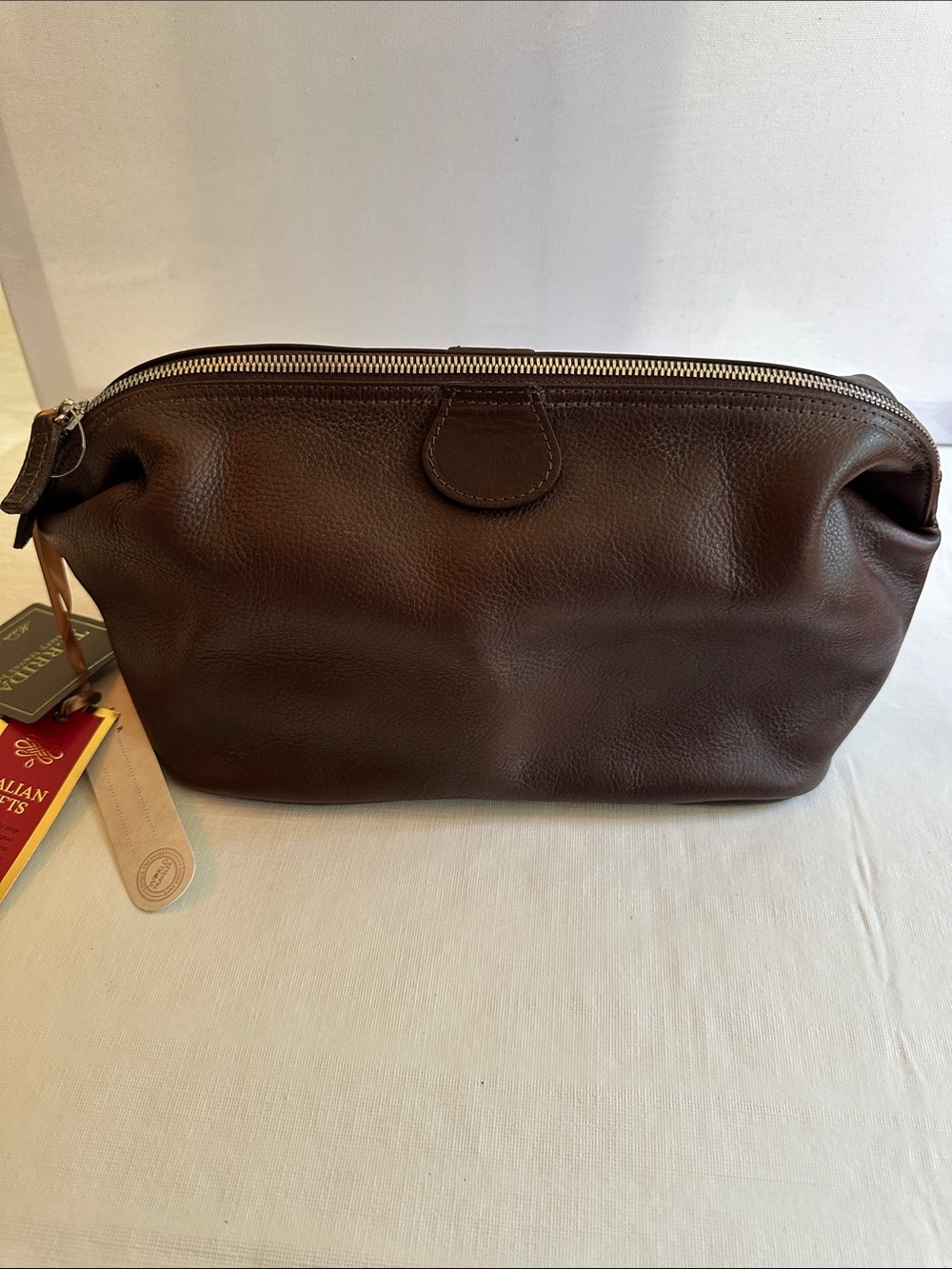 Terrida Genuine Calf Leather Toiletry Travel Bag Made in Italy Brown Zip Top NWT - Picture 4 of 14